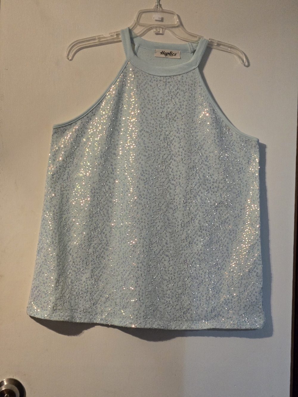 Haptics Light Blue Sparkle Halter Tank Top